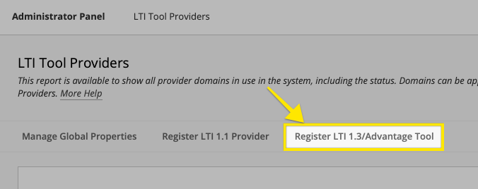 Register LTI® 1.3/Advantage tool tab