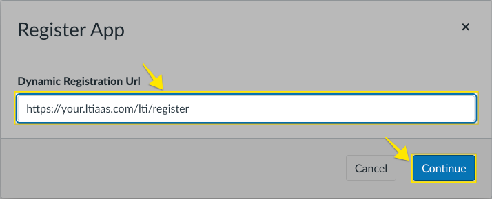 Canvas dynamic registration url input